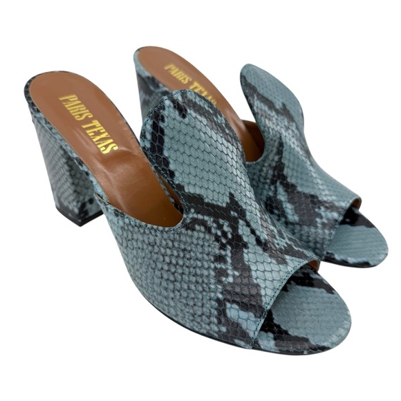 Paris Texas Blue Snakeskin Block Heel Mules EU40 US10 Like New w Original Box - Picture 3 of 11